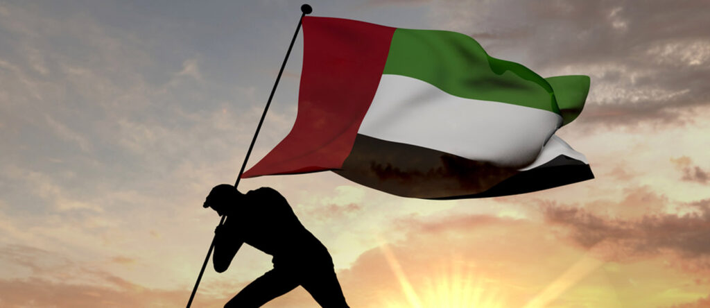 United Arab Emirates Flag, man Holding UAE Flag, HD View